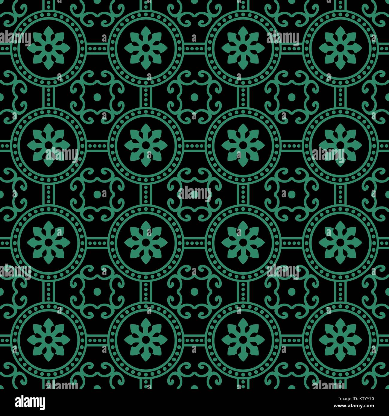 Antique seamless green background round flower cross dot line Stock ...