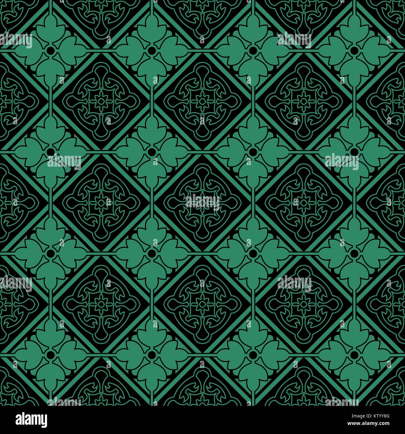 Antique seamless green background check cross round flower Stock Vector ...
