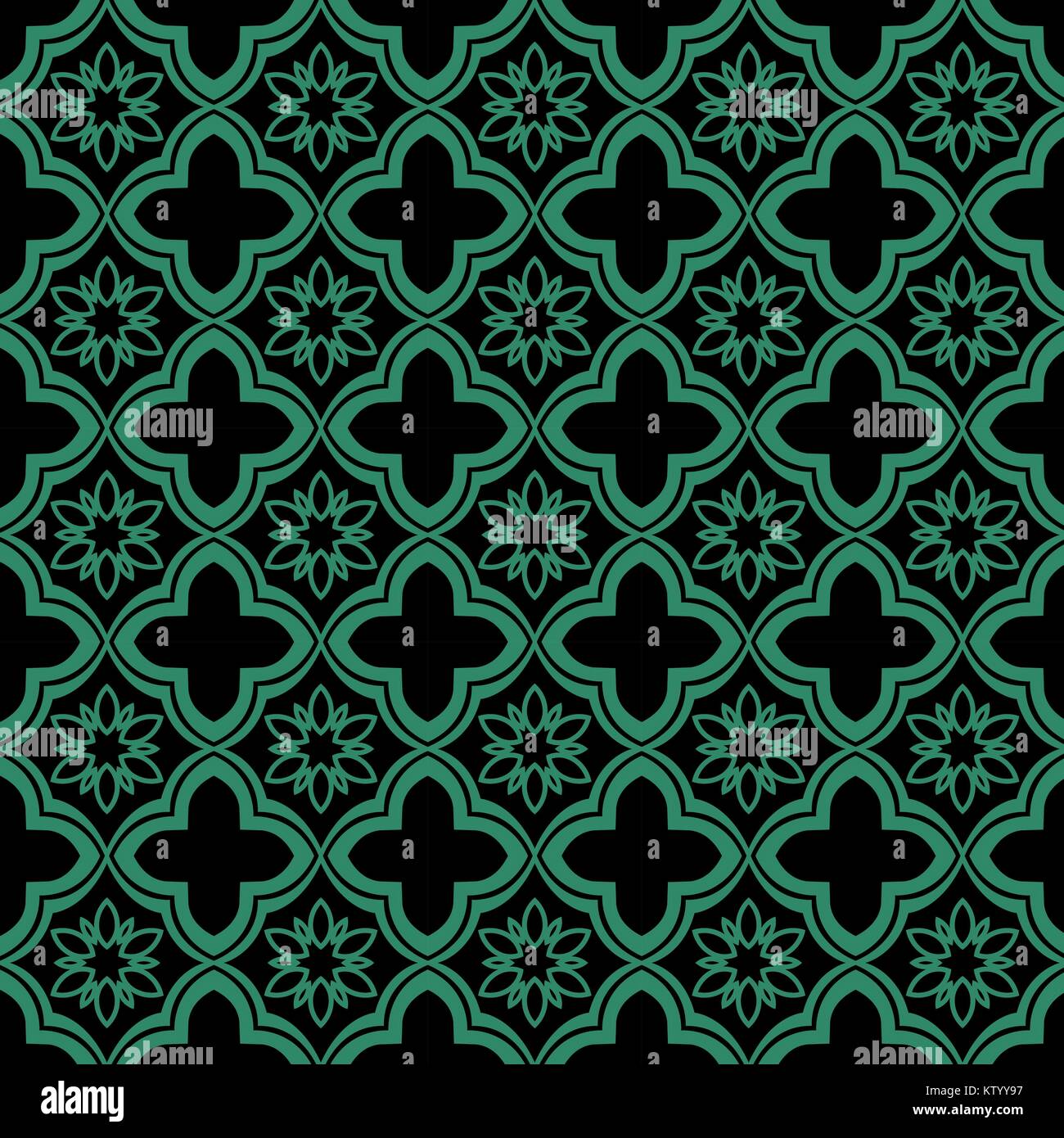 Antique seamless green background oriental curve cross flower Stock ...
