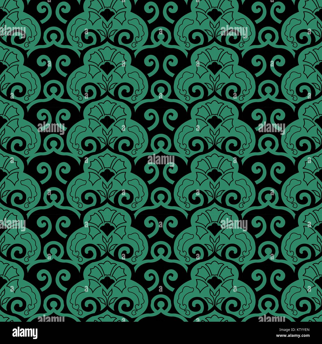Antique seamless green background Chinese spiral curve flower leaf ...