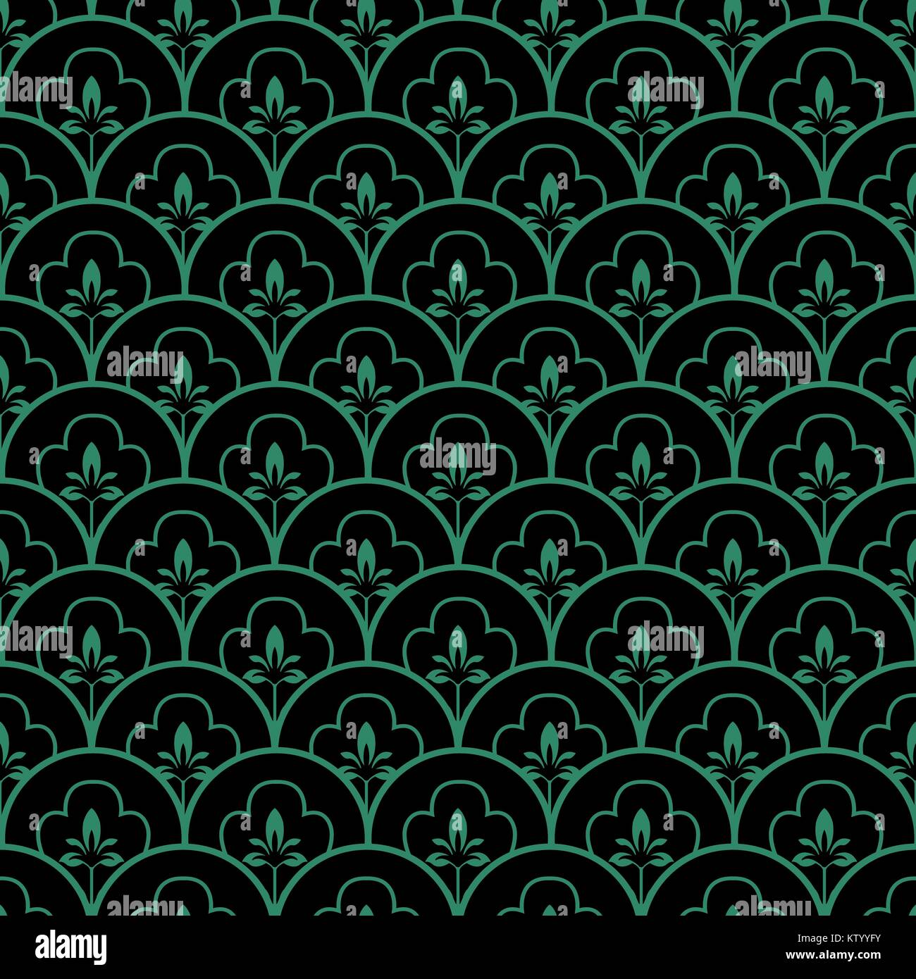 Antique seamless green background curve scale line flower Stock Vector ...