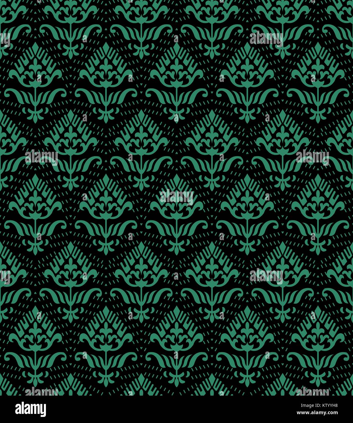 Antique seamless green background dot line curve garden flower Stock ...