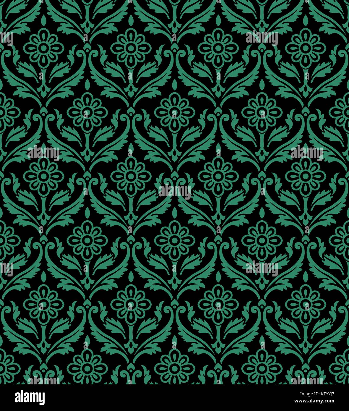 Antique seamless green background curve spiral cross leaf flower vine ...
