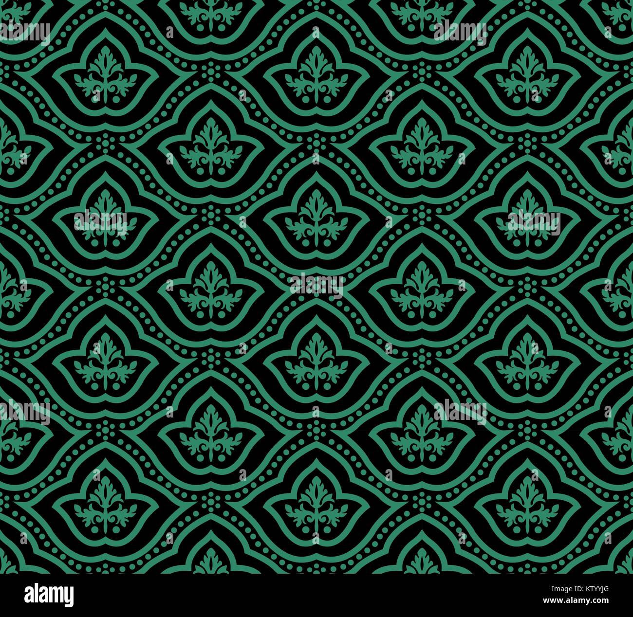 Antique seamless green background dot curve line round flower Stock ...