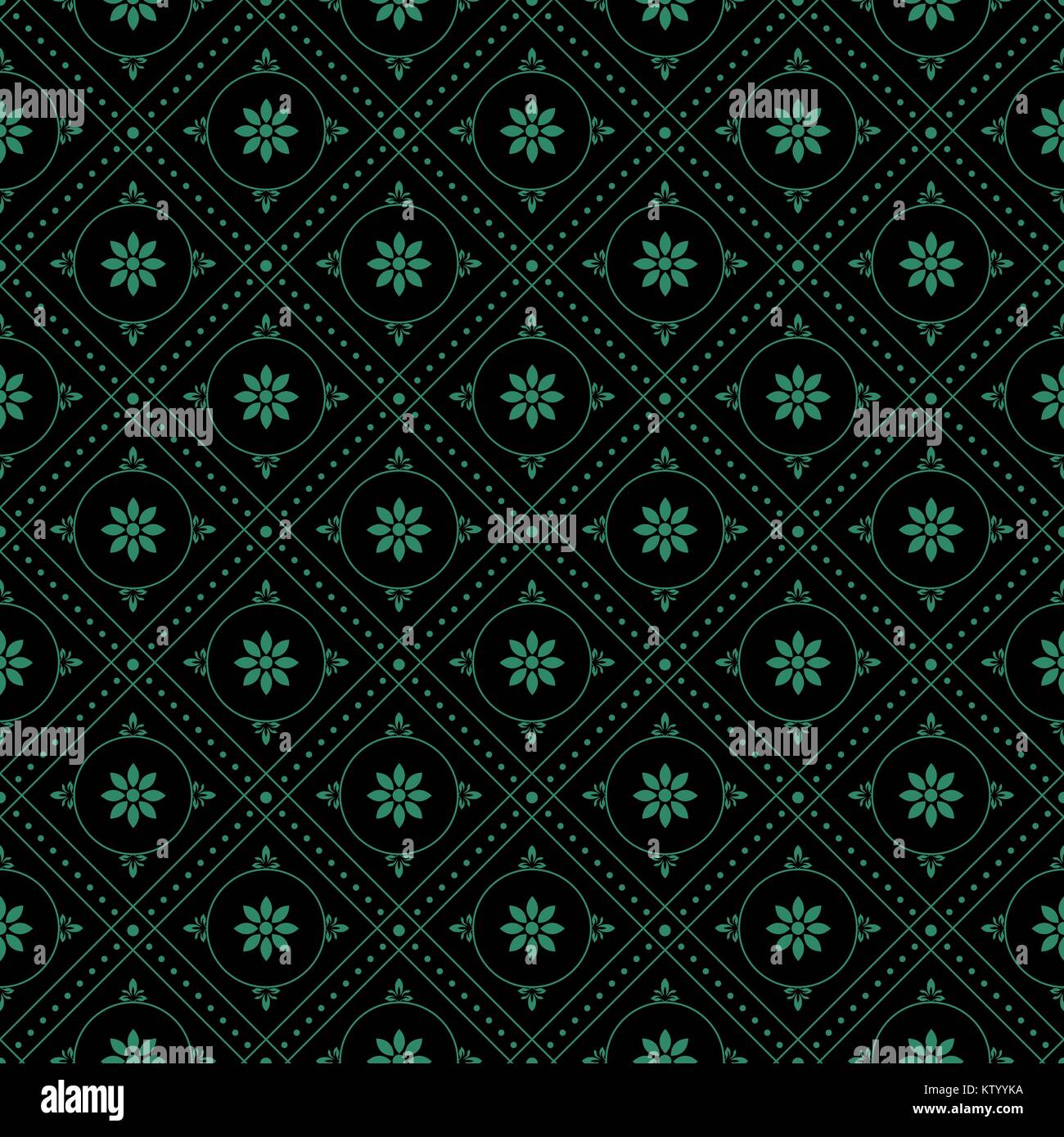 Antique seamless green background round check dot line flower Stock ...