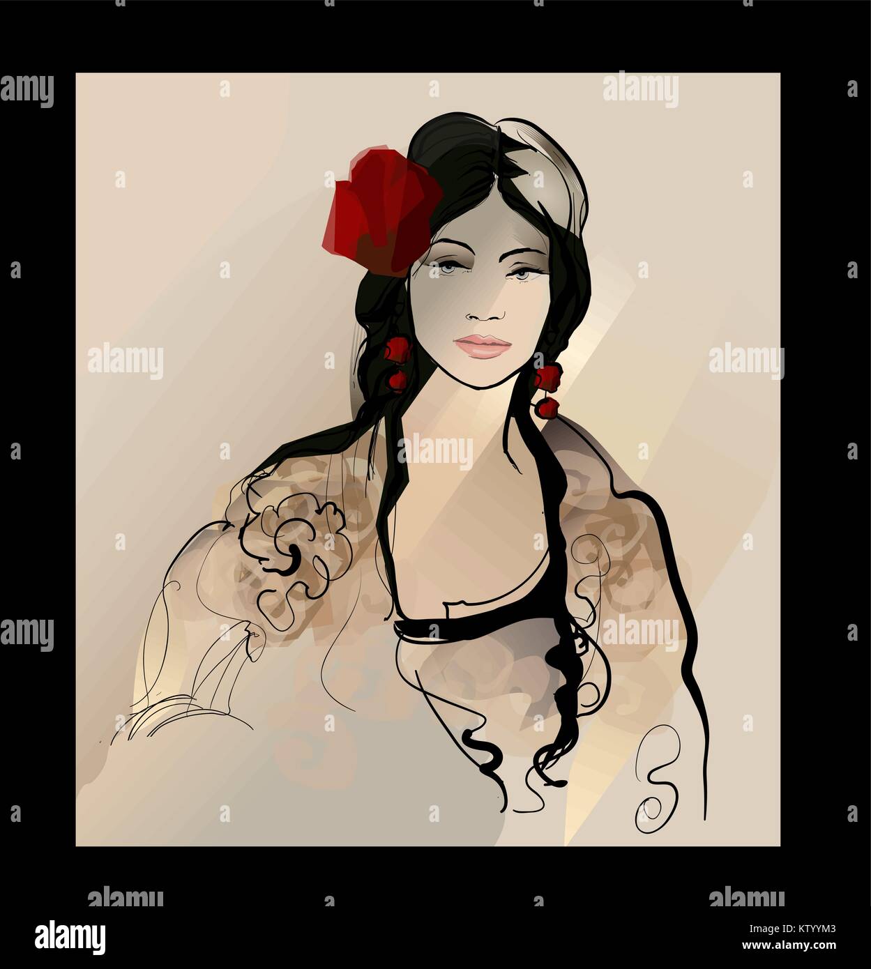 Traditional Spanish Flamenco woman - vector illustration Stock Vector