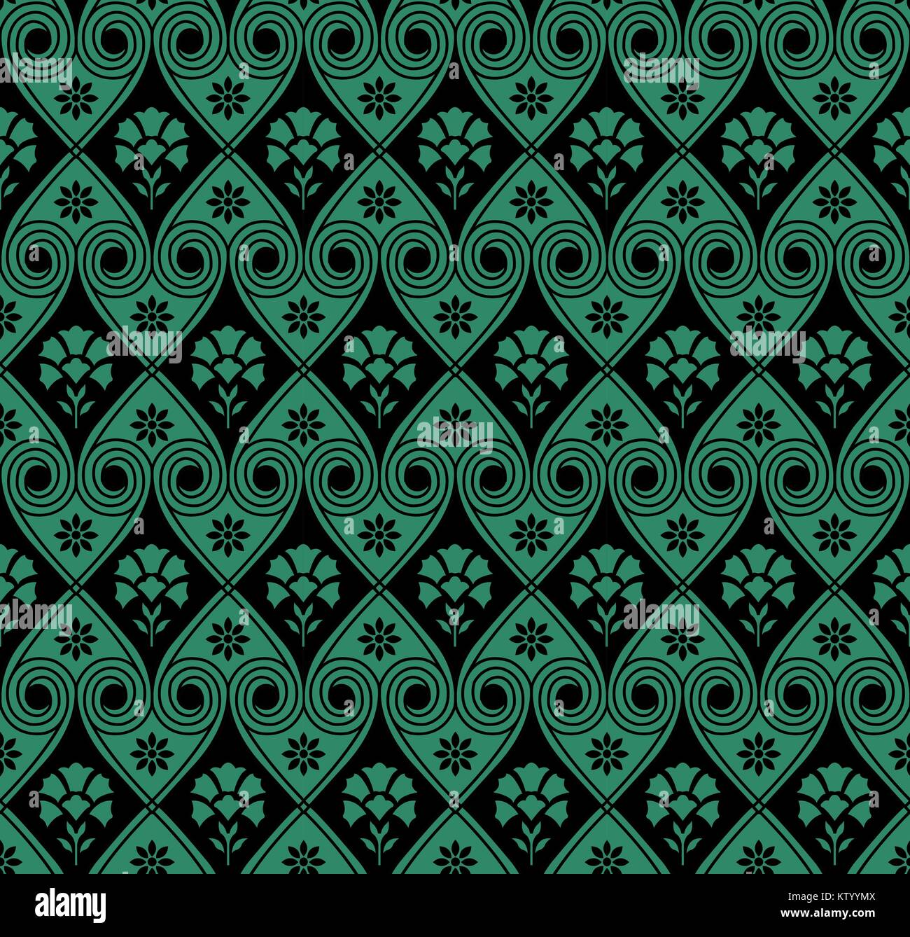 Antique seamless green background spiral round heart cross flower Stock ...