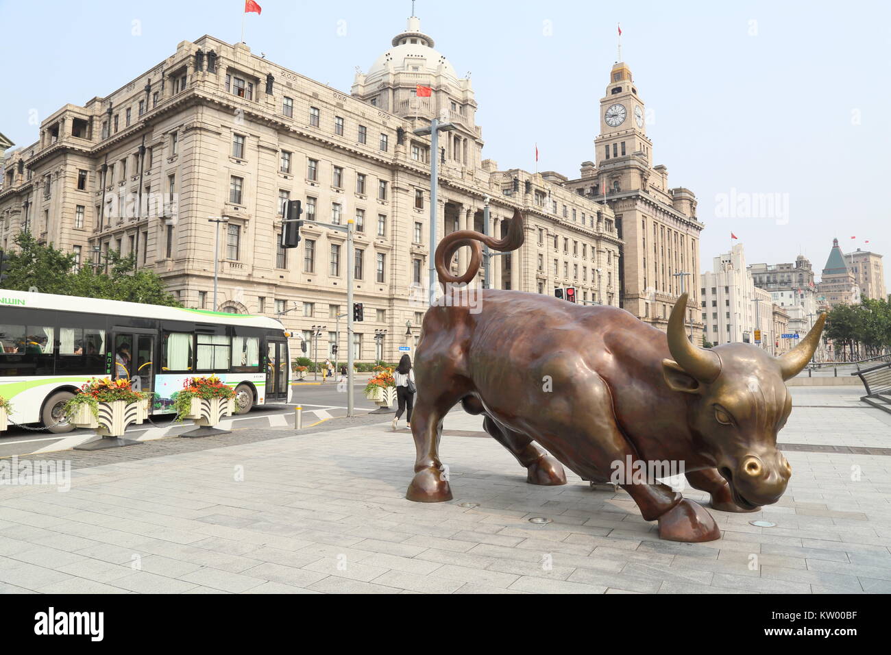 Shanghai Bund, China - July 13 2015 , “BundBull” at Financial Square Stock Photo