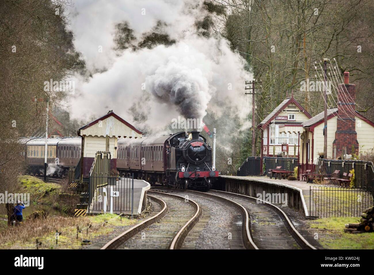 A steam train  on The Churnett Valley Railway near  Consall Station. Stock Photo