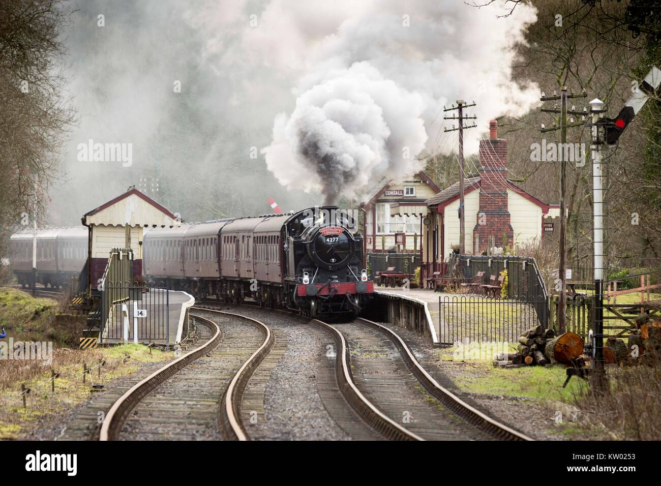 A steam train  on The Churnett Valley Railway near  Consall Station. Stock Photo