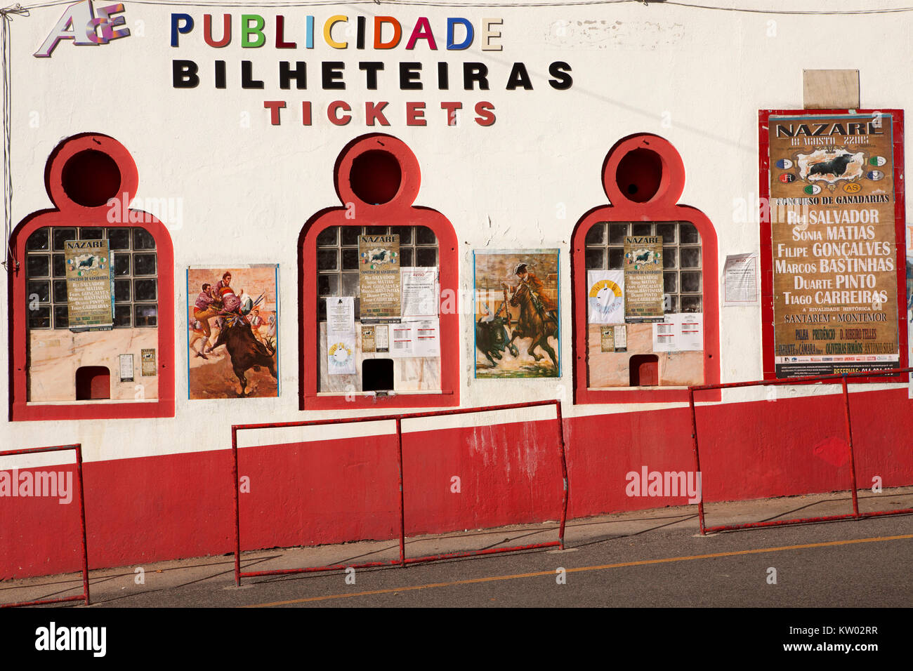 The ticket office at the bull ring in Nazare in Portugal. Bulls are not killed inthe ring during Portugues bull fights. Stock Photo