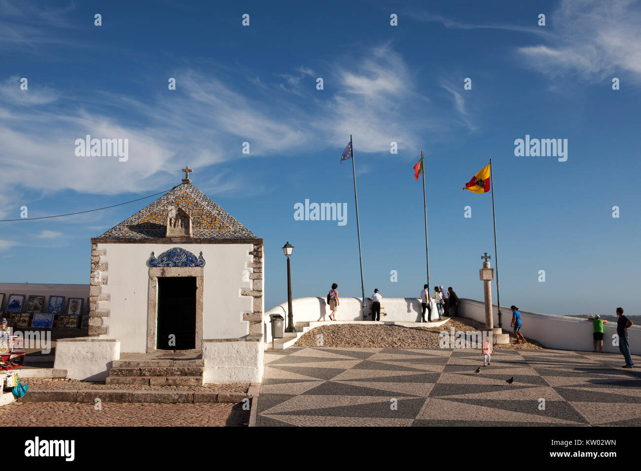 The Ermida da Memória, a chapel at Nazare in Portugal. The chapel is a Christian place of worship. Stock Photo