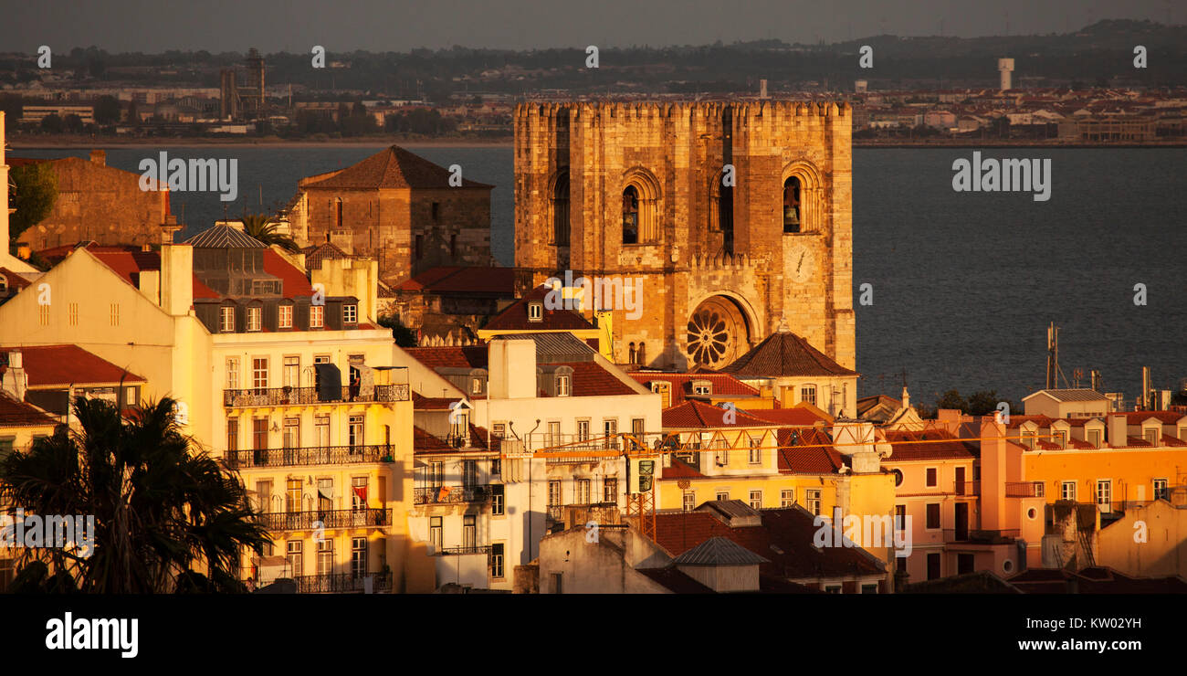 The Se cathedral  in Lisbon, Portugal. The fortress like place of worship dates from the 12th century. Stock Photo