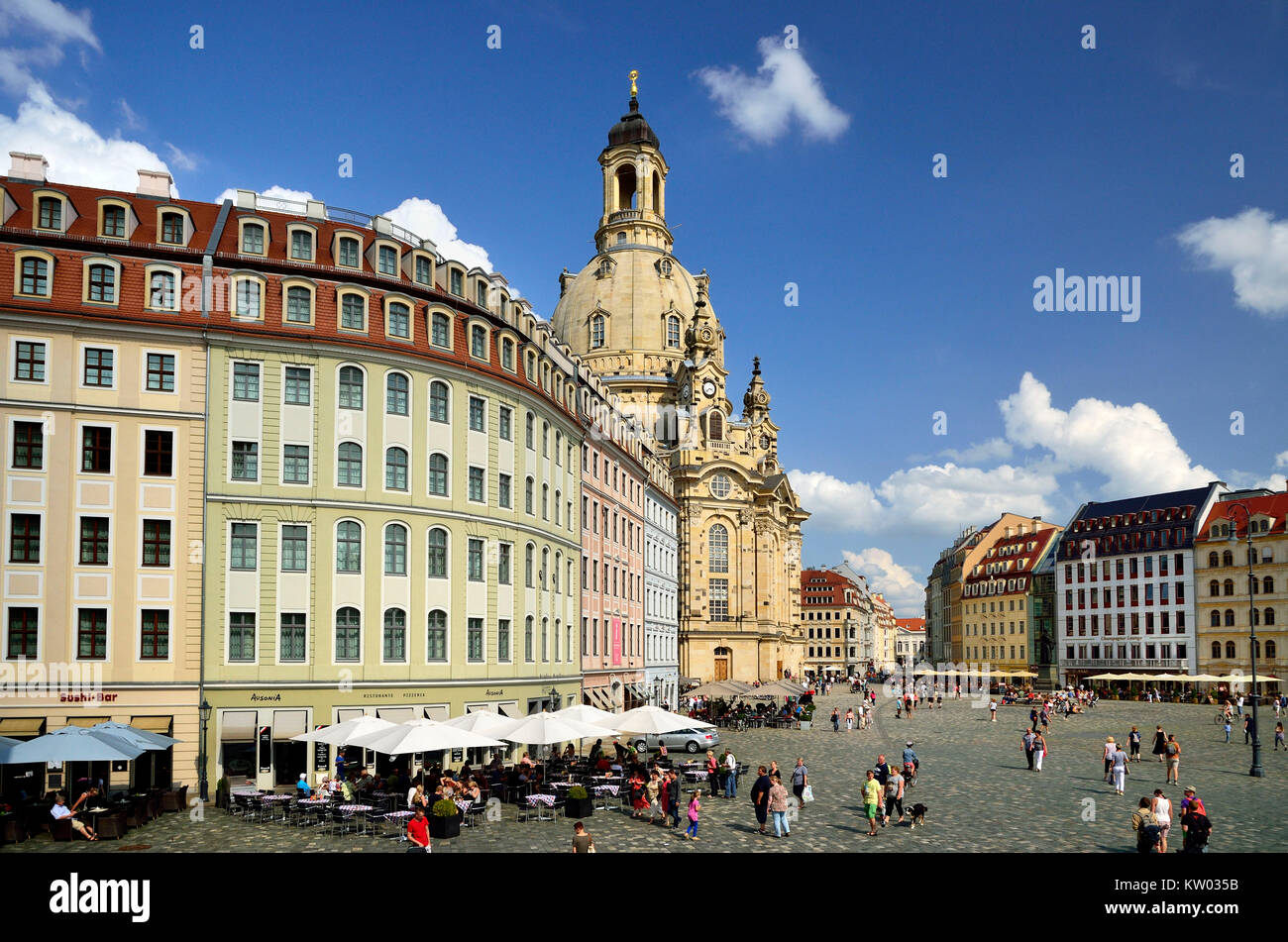 Dresden, New market with Church of Our Lady, Neumarkt mit Frauenkirche Stock Photo