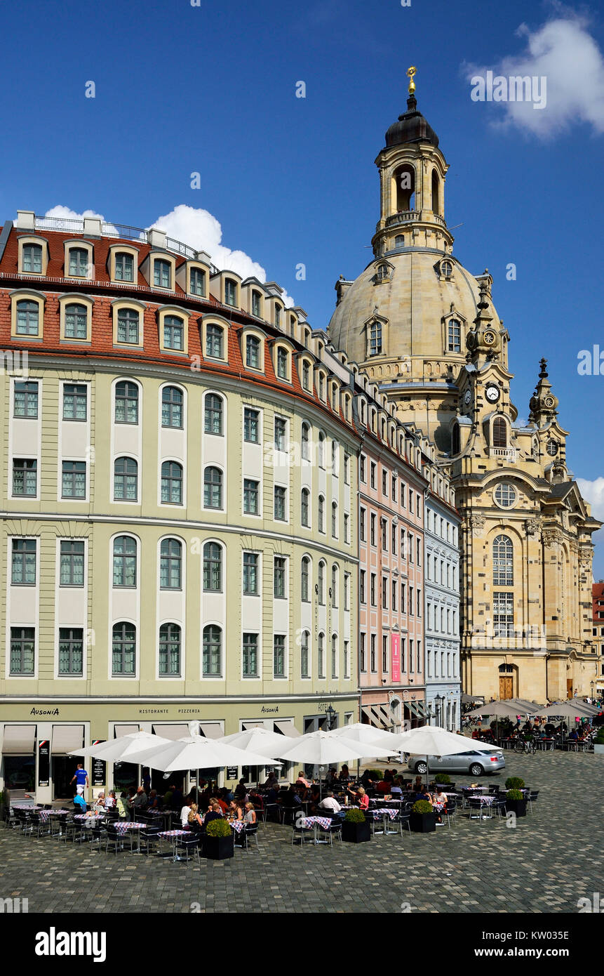 Dresden, New market with Church of Our Lady, Neumarkt mit Frauenkirche Stock Photo