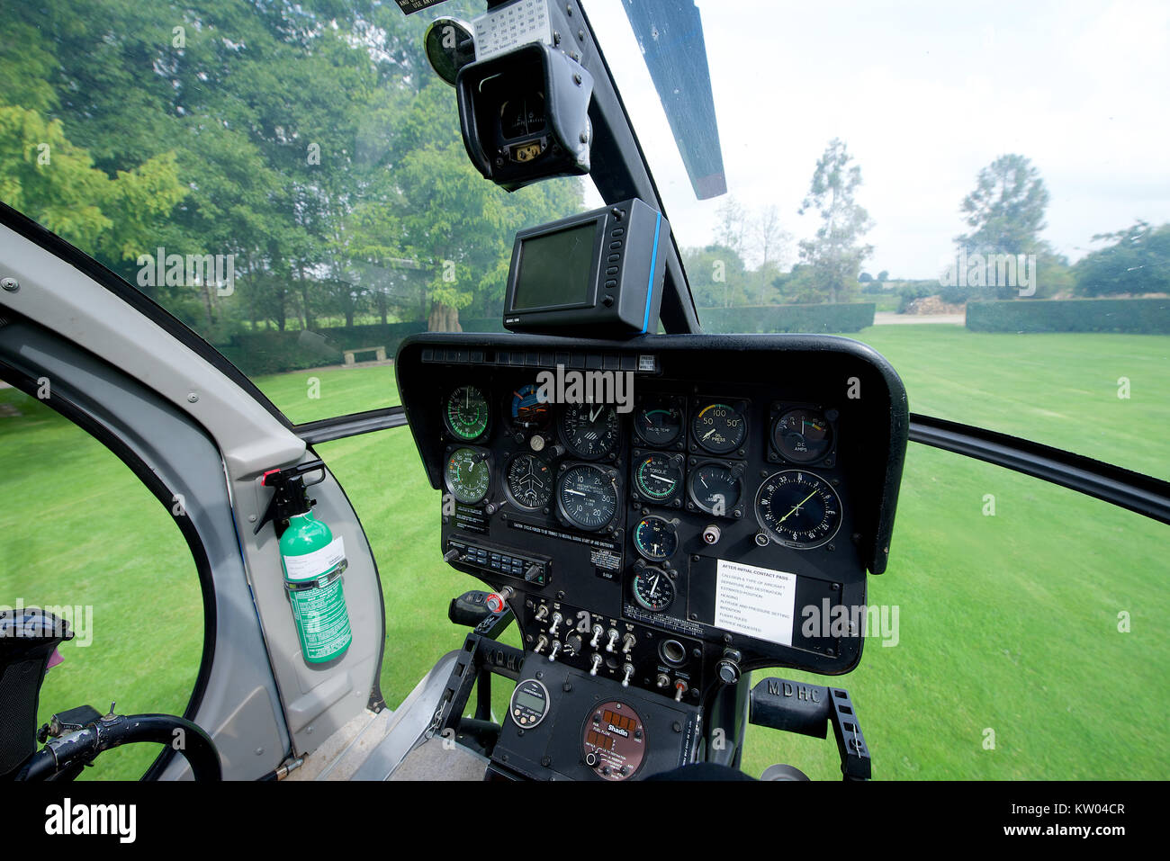 View from the cockpit of a helicopter Stock Photo
