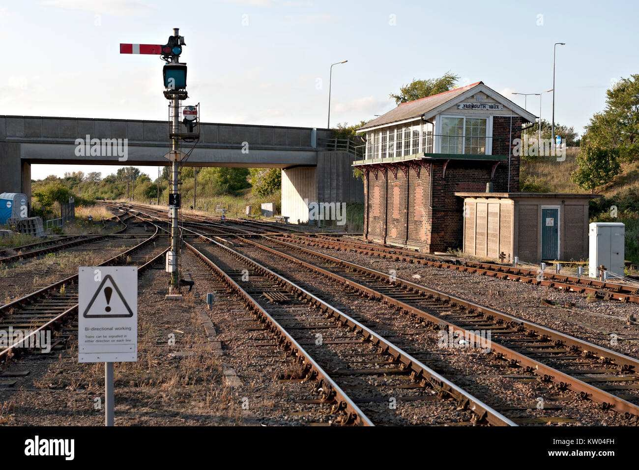 Semaphore railway signalling at Great Yarmouth railway station. Stock Photo