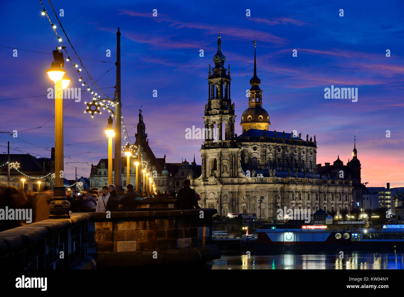 Dresden, Augustusbr?cke and cathedral, Augustusbrücke und Kathedrale ...