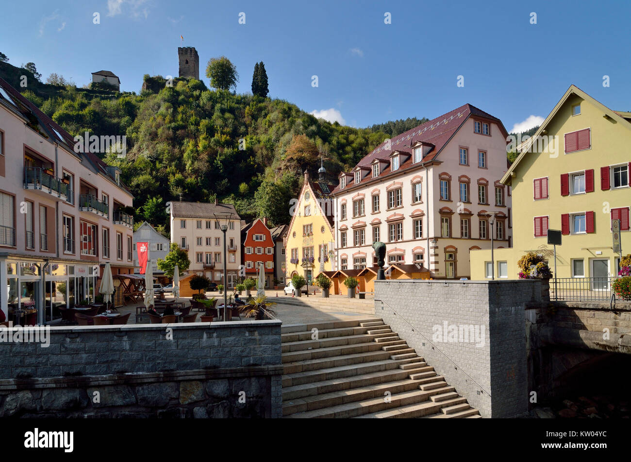 Horn-rimmed mountain, bear's place the marketplace of horn-rimmed mountain, Hornberg, Bärenplatz der Marktplatz von Hornberg Stock Photo