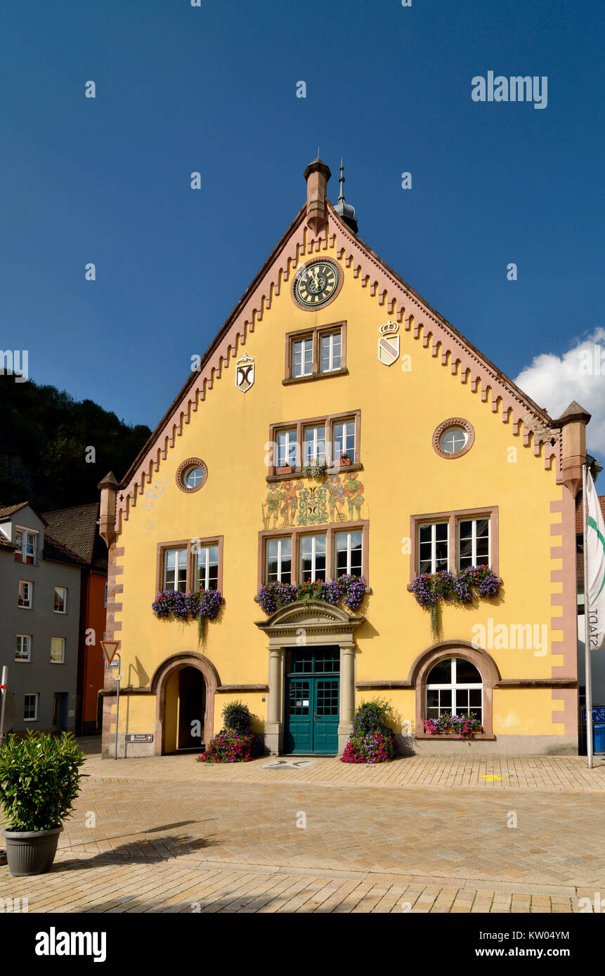 Horn-rimmed mountain, city hall on the bear's place, Hornberg, Rathaus am Bärenplatz Stock Photo