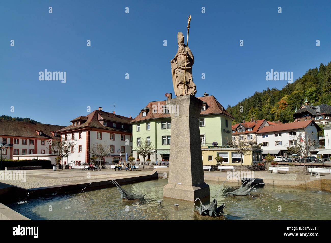 Saint Blasien, health resort Saint Blasien, Blasiusbrunnen on the cathedral place, Sankt Blasien, Kurort Sankt Blasien, Blasiusbrunnen auf dem Domplat Stock Photo
