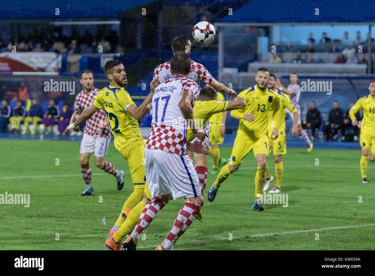 ZAGREB, CROATIA - SEPTEMBER 02, 2017: European qualifier for 2018 FIFA World CUp Russia. Croatia vs Kosovo. Marcelo BROZOVIC (11) performing head shot Stock Photo
