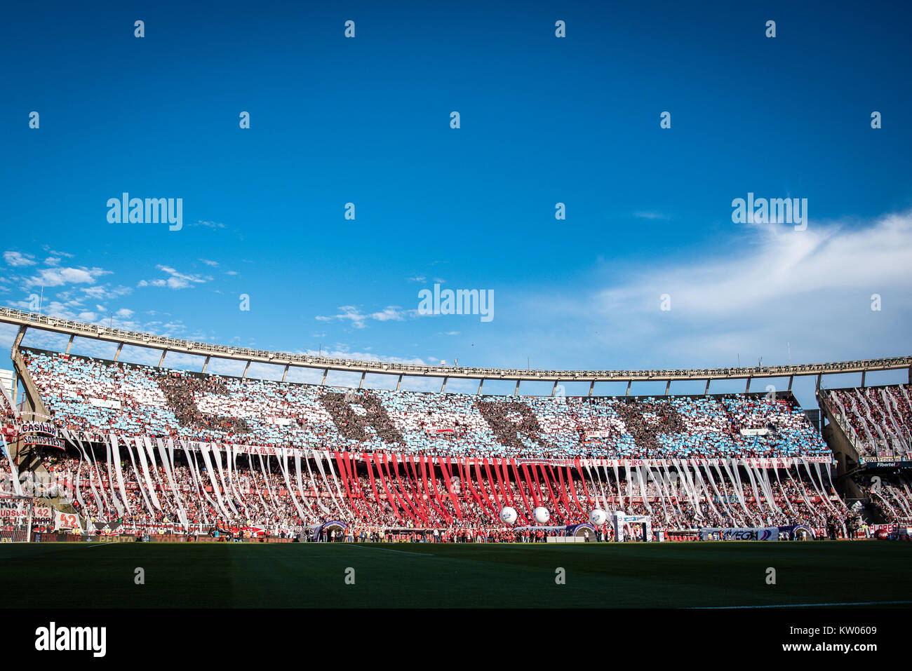 Argentina, Buenos Aires EL Monumental stadium Superlasicco match between River Plate and Boca Juniors , fans tifo display during the game Stock Photo
