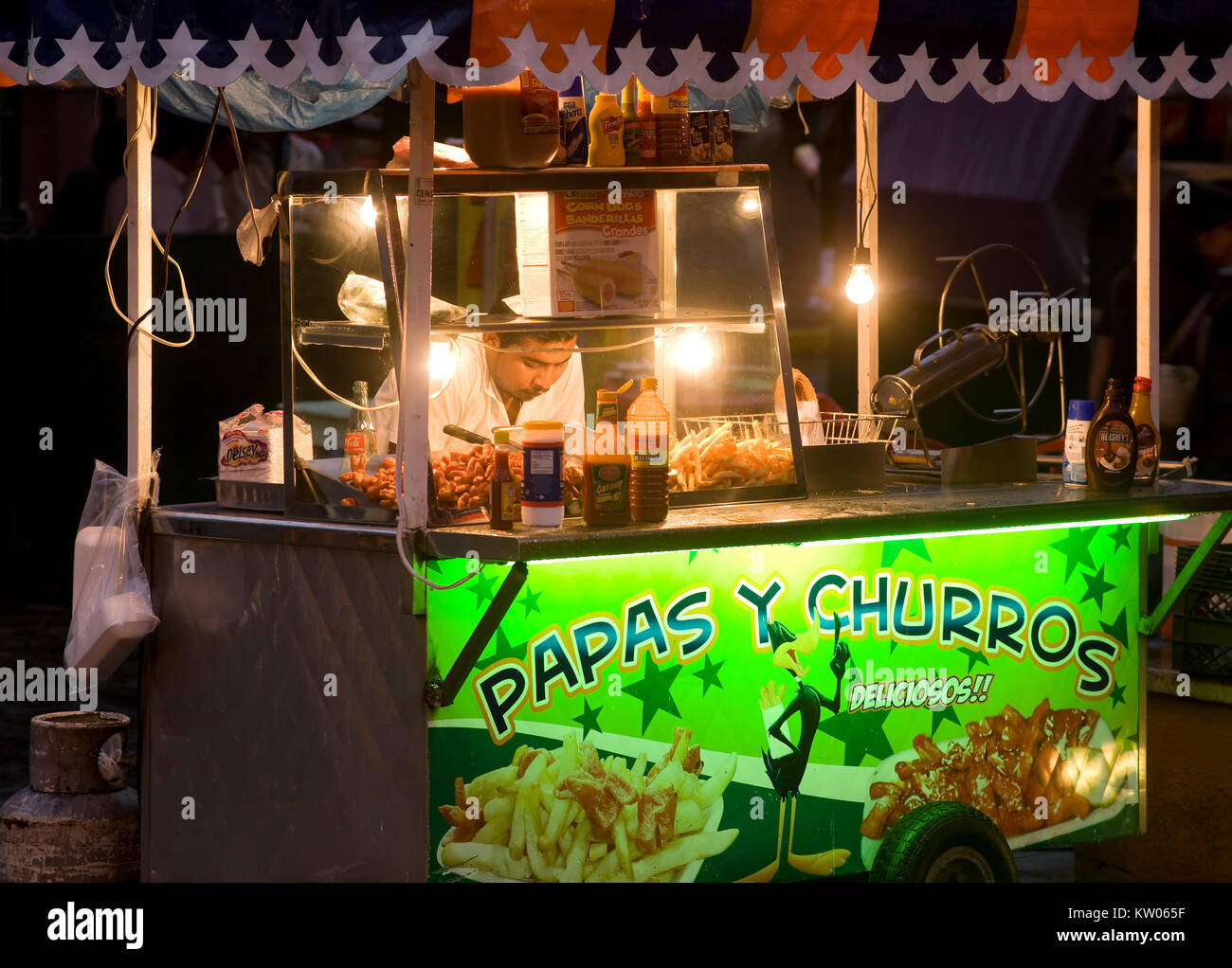 Food seller in the Zocalo (Main square) in Merida, Mexico Stock Photo