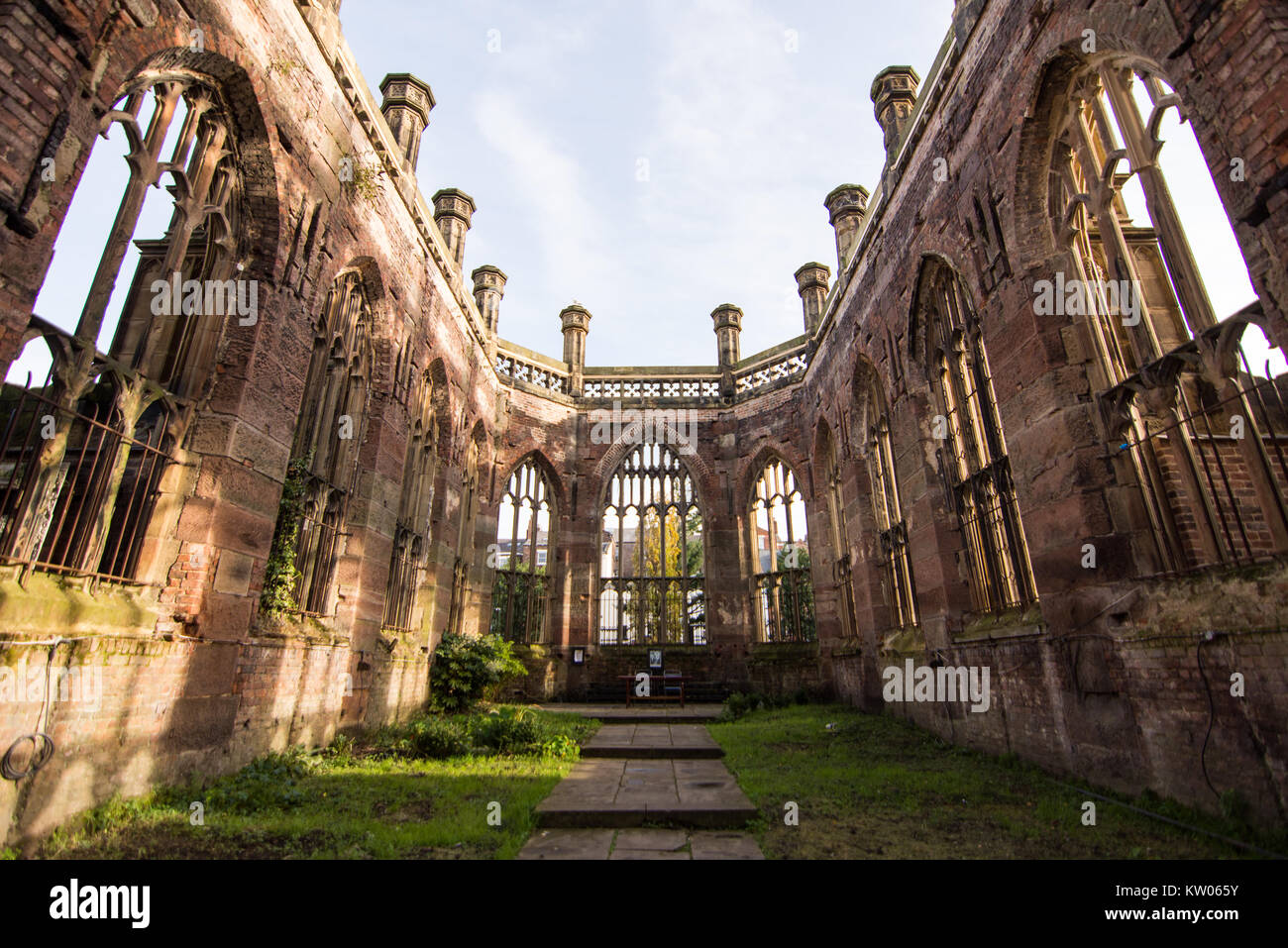 Liverpool, England, UK - November 9, 2017: The ruins of St Luke's Church, known locally as the Bombed Out Church, destroyed during the Blitz of the Se Stock Photo