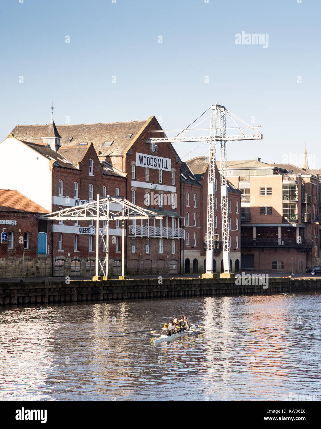 York, England, UK January 29, 2017 A rowing team train on the River