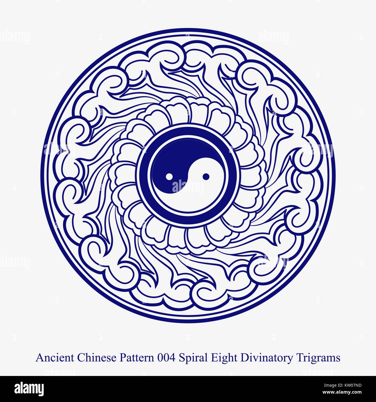 Ancient Chinese Pattern of Spiral Eight Divinatory Trigrams Stock Vector