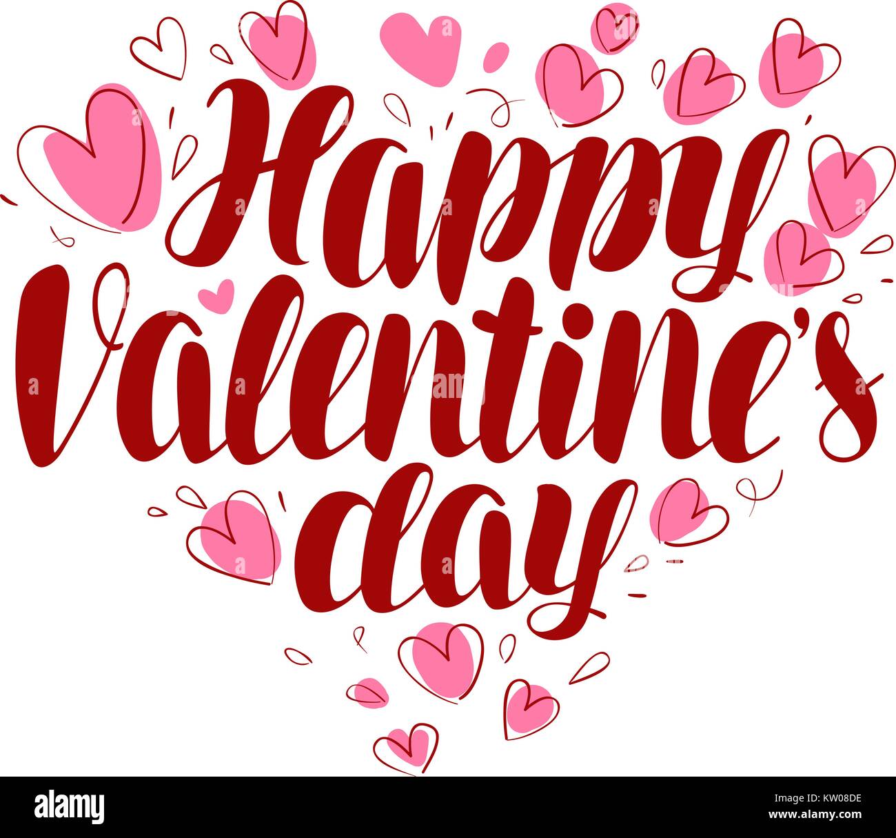 Happy Valentine's day, greeting card or banner. Handwritten lettering, calligraphy vector illustration Stock Vector