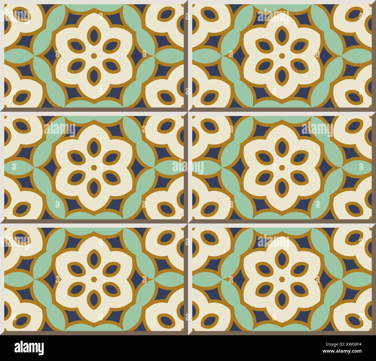 Ceramic tile pattern of vintage green polygon flower cross Stock Vector ...