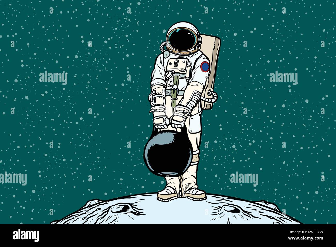 Astronaut with cargo weights Stock Vector