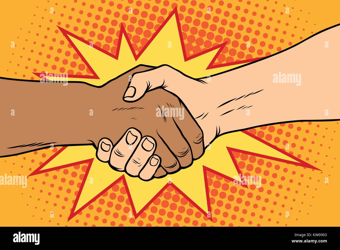 Handshake black and white, African and Caucasian people Stock Vector