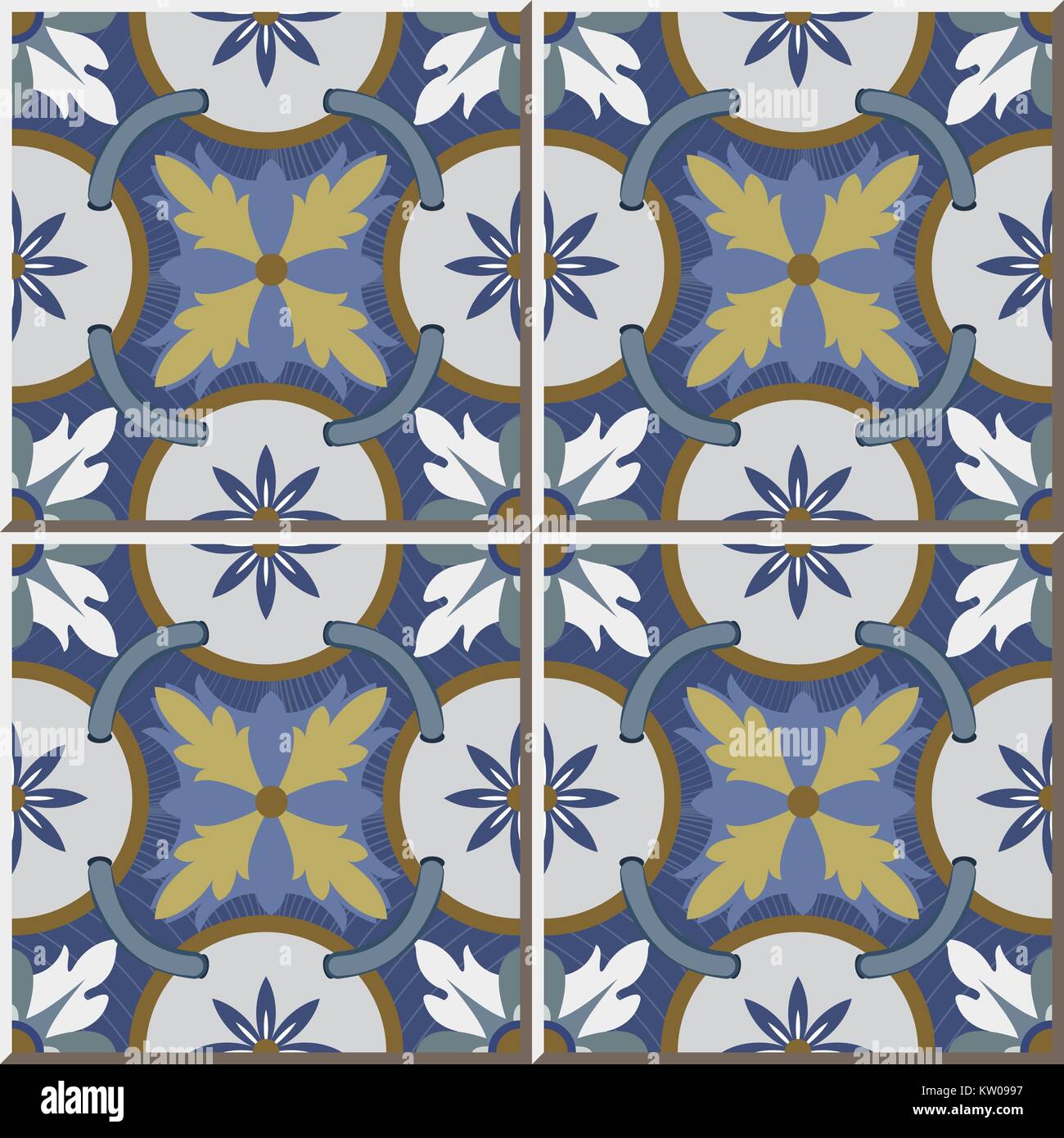 Chain Tile Pattern Ceramic tile pattern of retro round blue flower cross chain Stock ...
