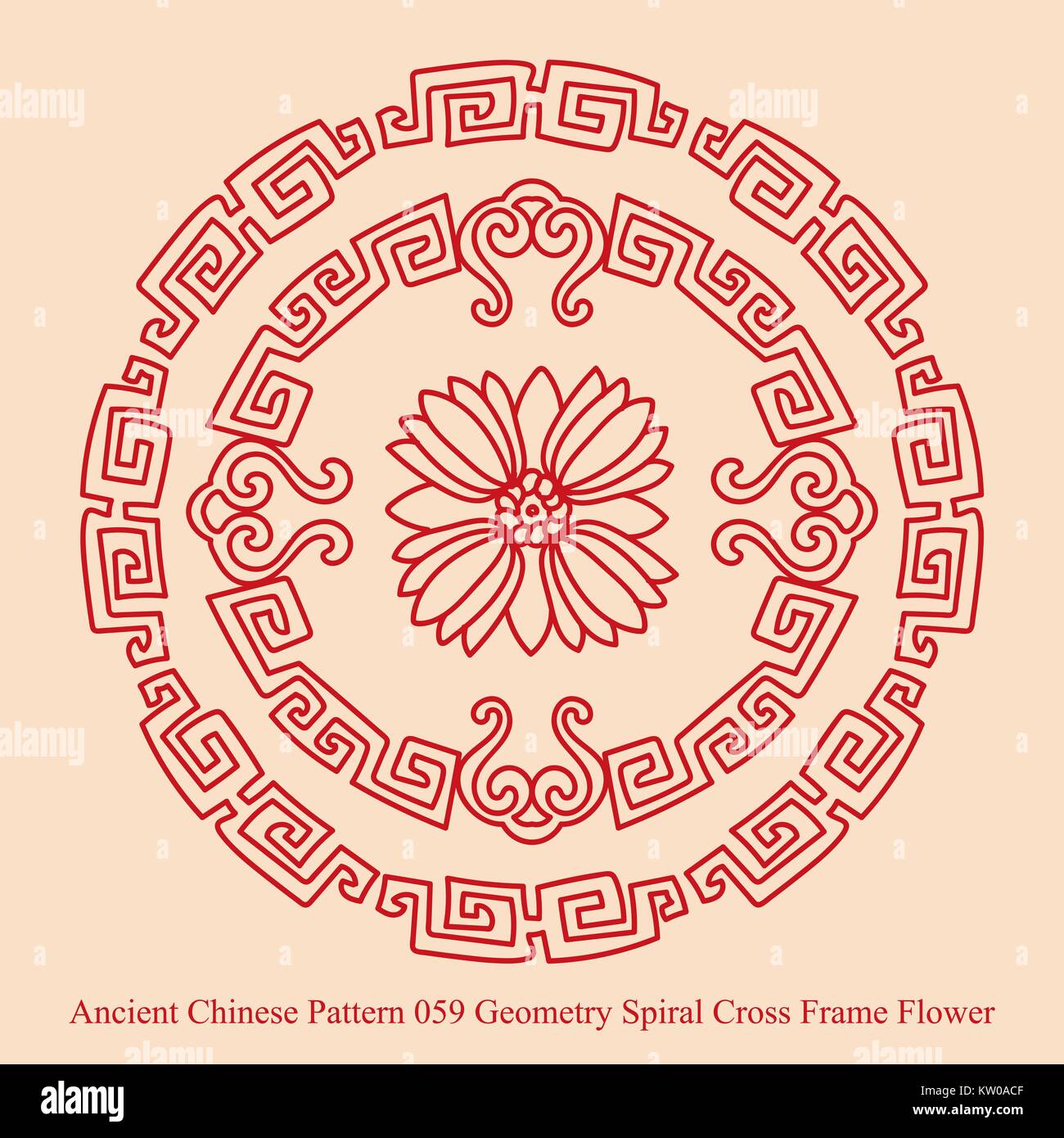 Ancient Chinese Pattern of Geometry Spiral Cross Frame Flower Stock ...
