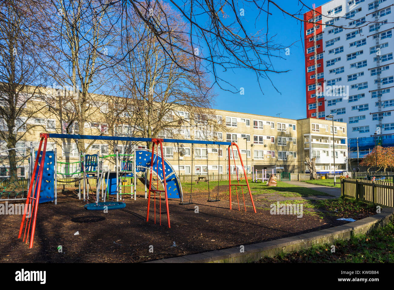 Playground in Golden Grove housing estate in December 2017, Northam, Southampton, England, UK Stock Photo