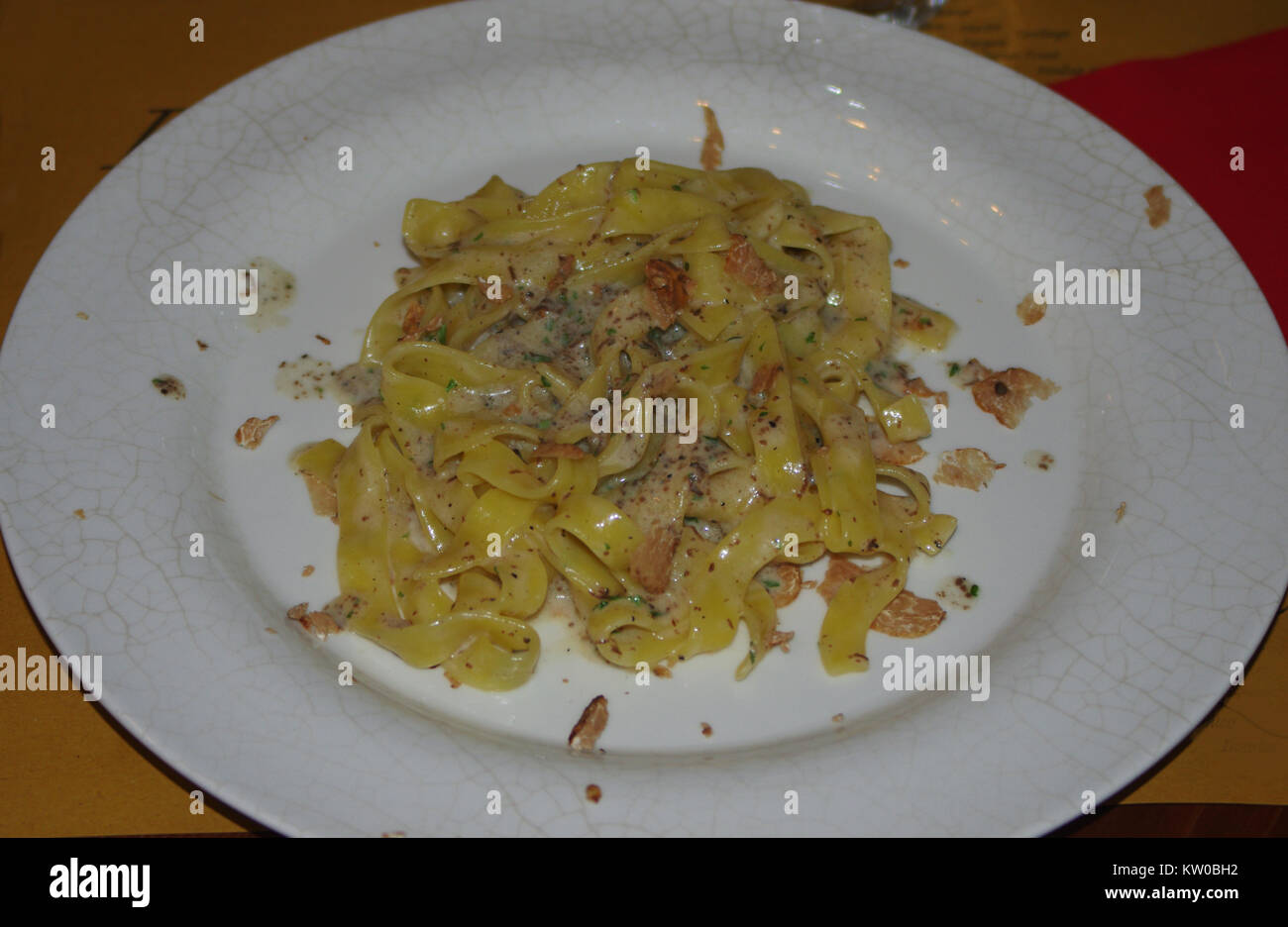 Italian cuisine, a dish of tagliatelle with truffles Stock Photo Alamy