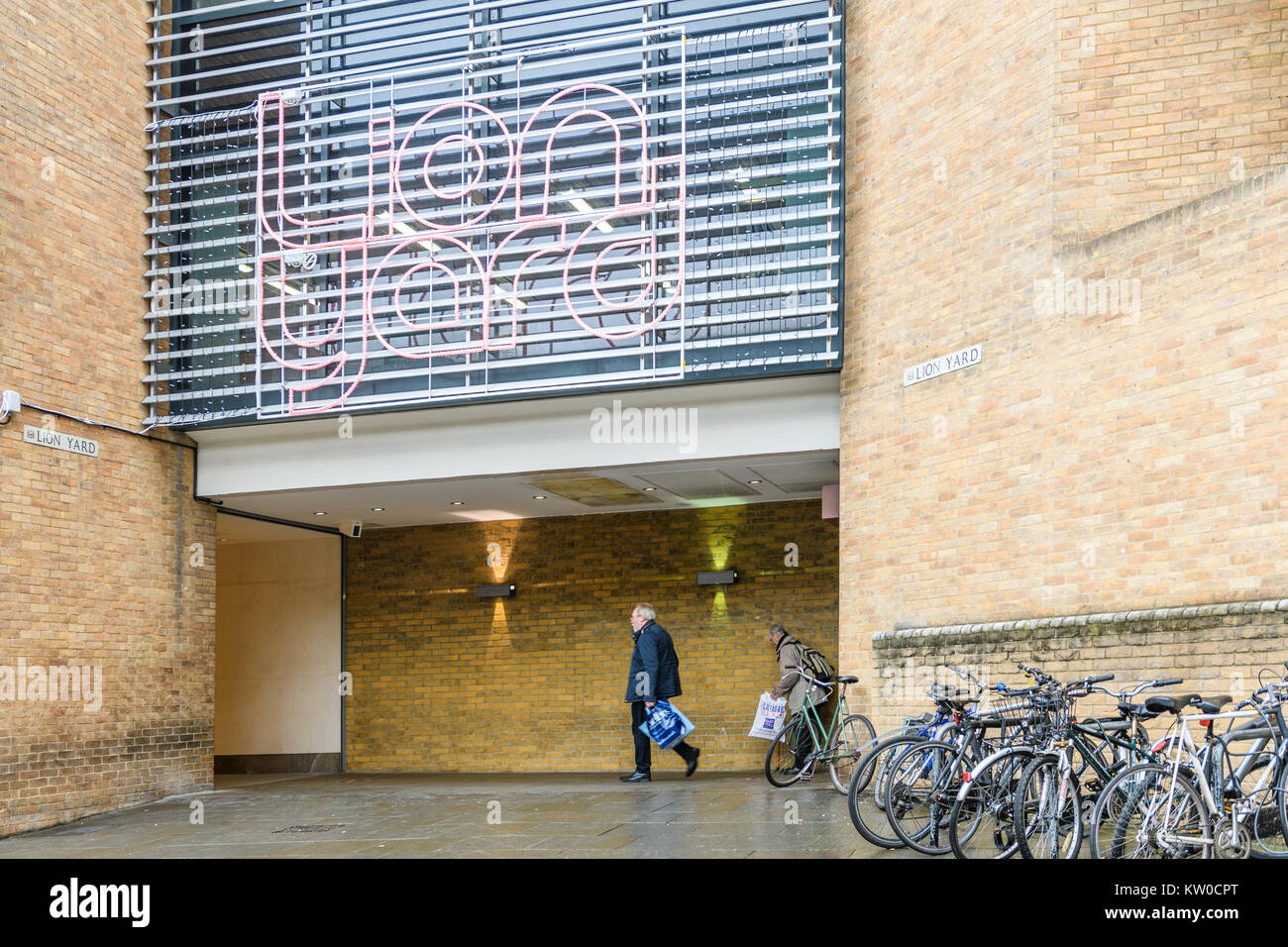 Entrance to the Lion yard shopping centre, Cambridge, England Stock