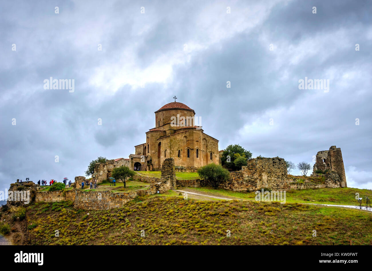 Jvari, mountaintop monastery from 6th century, Mtskheta, Georgia Stock Photo