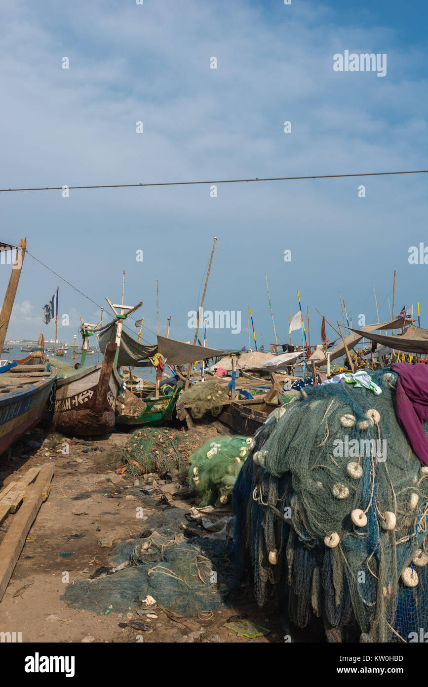 Fishing boats at Jamestown Fishing Village, Jamestown, Accra, Ghana Stock Photo