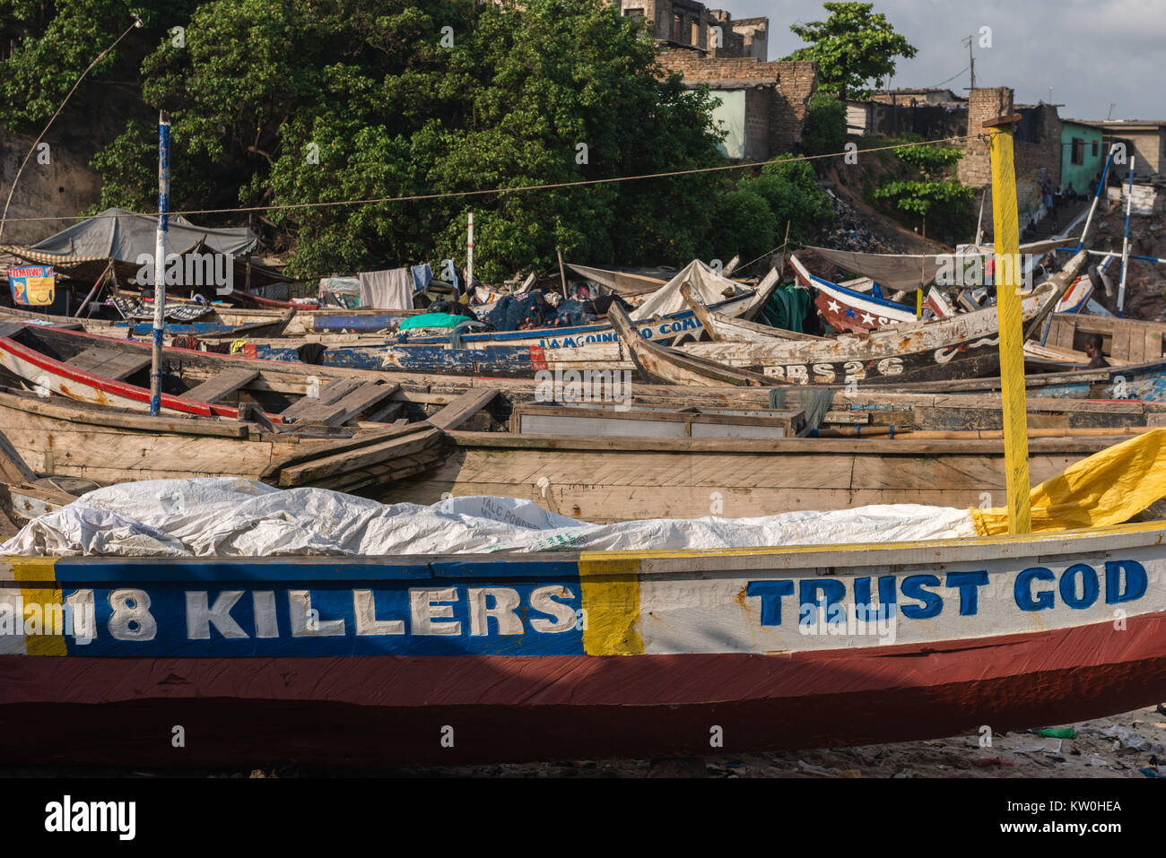 Fishing boats at Jamestown Fishing Village, Jamestown, Accra, Ghana Stock Photo