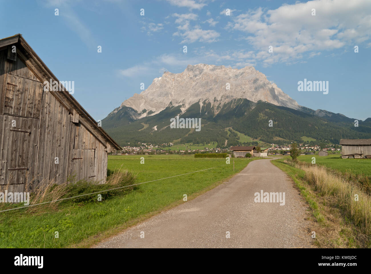 Path from Lermoos to Ehrwald with Zugspitze in the background, Austria Stock Photo