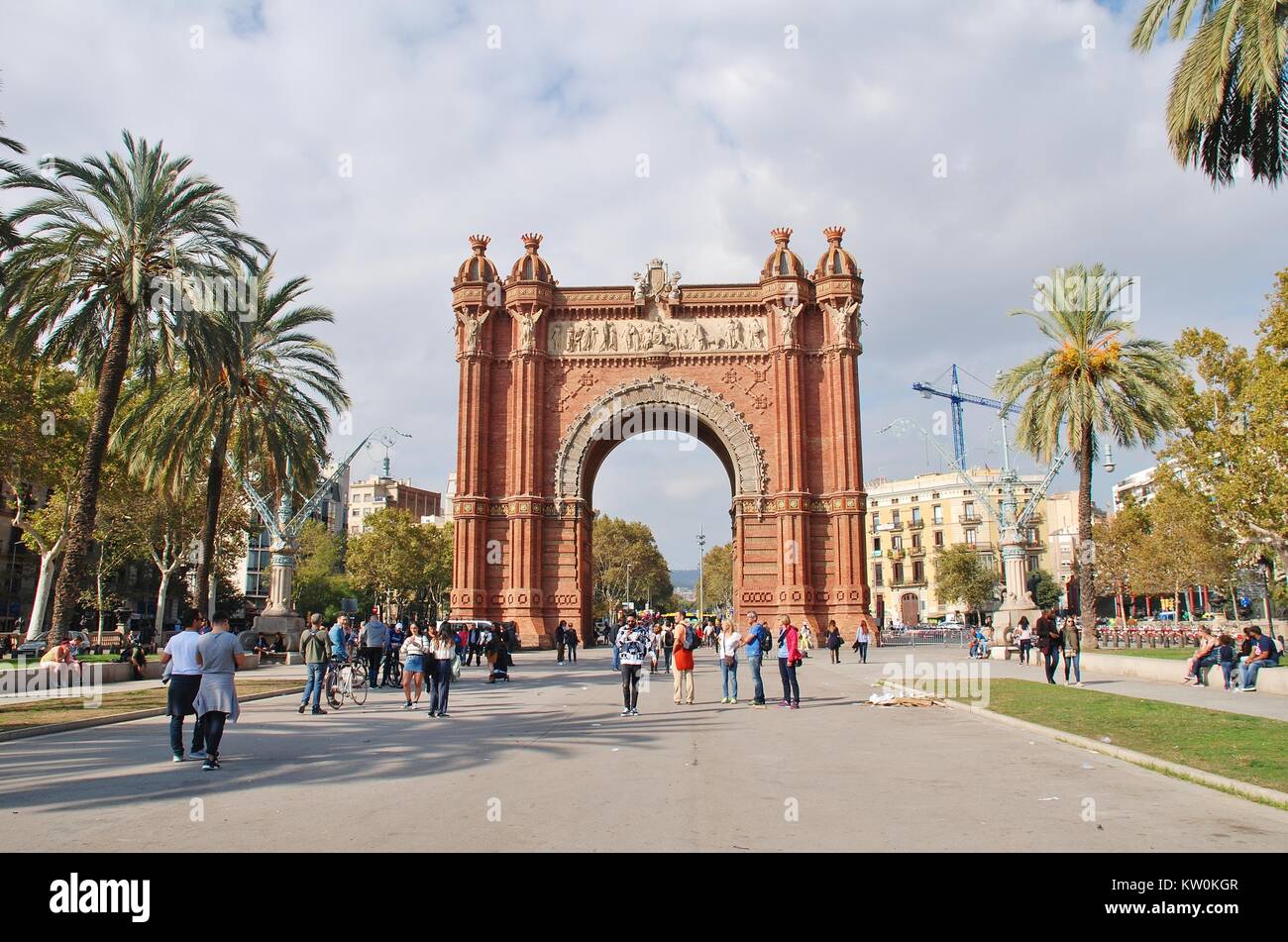 The historic Arc de Triomf in Barcelona, Spain on November 1, 2017. It was built in 1888 as the entrance to the Barcelona World Exposition. Stock Photo