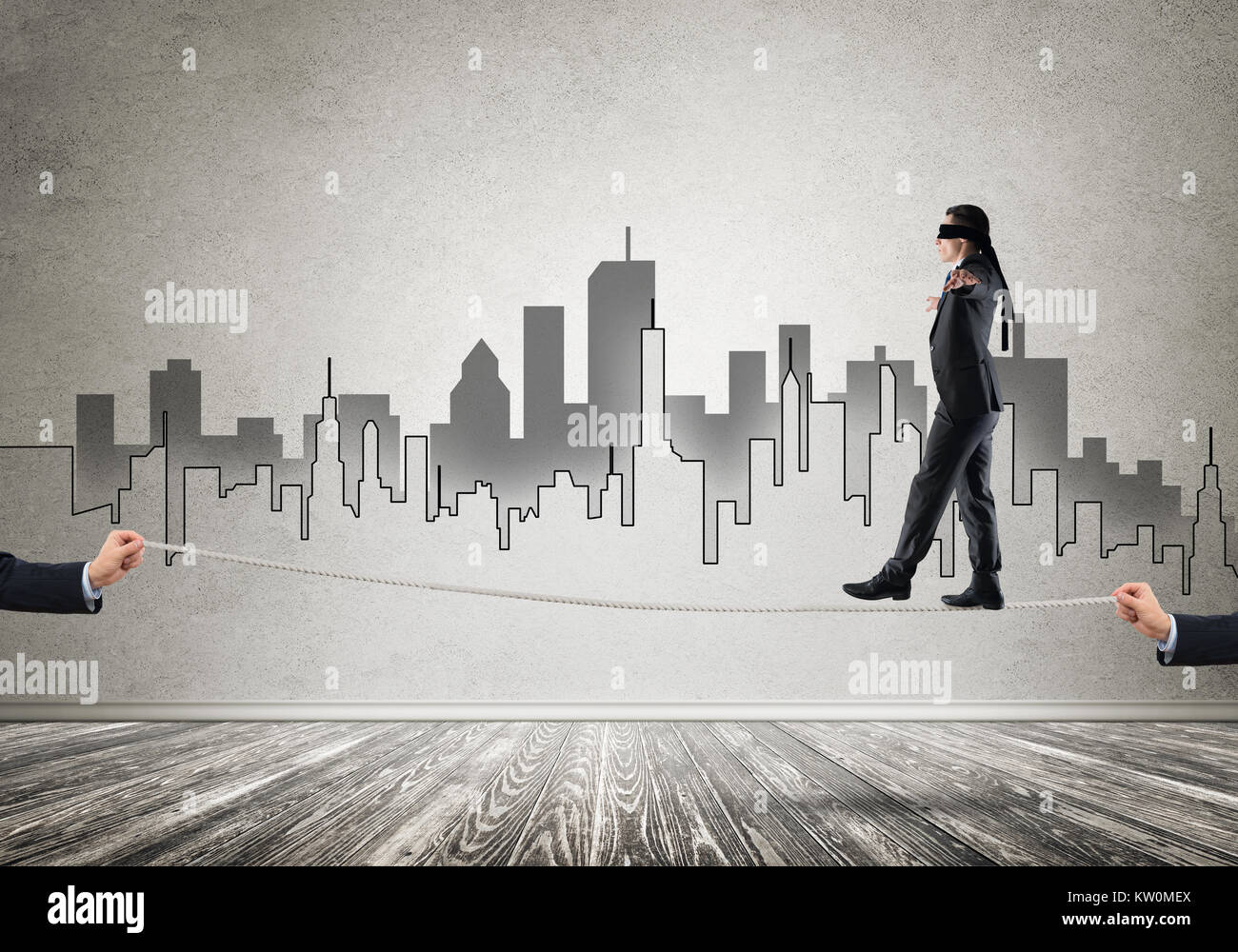 Business concept of risk support and assistance with man balancing on ...