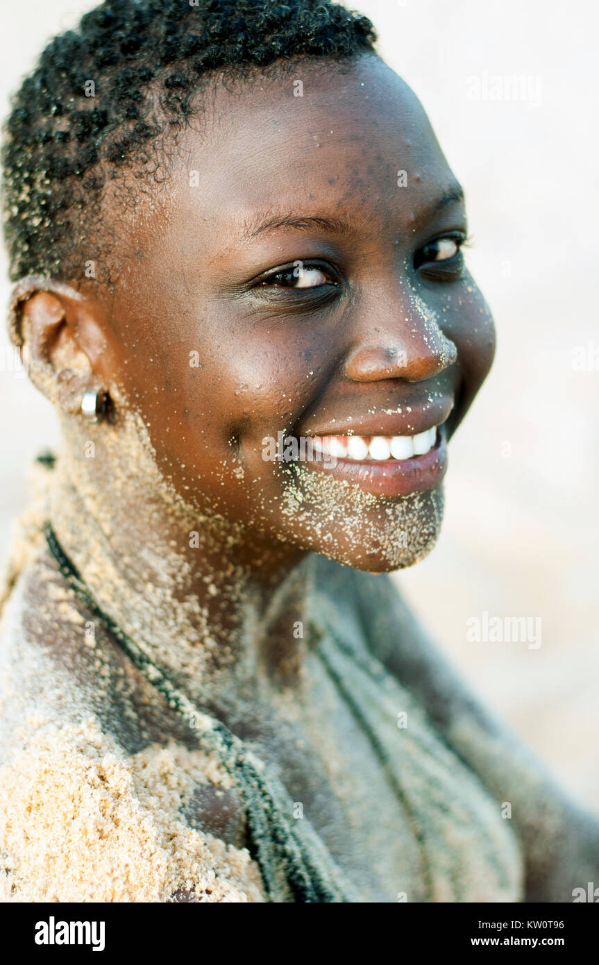 Teenage girl on Lido Beach on Lake Victoria, Entebbe, Wakiso, Uganda Stock Photo