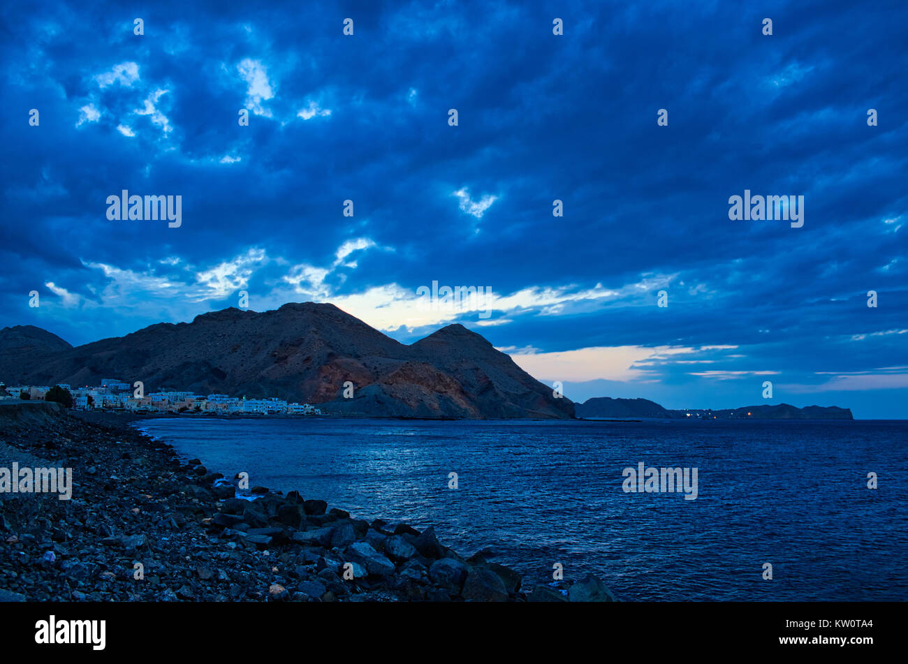 Night Photography of Muscat Landscape, Oman. Stock Photo