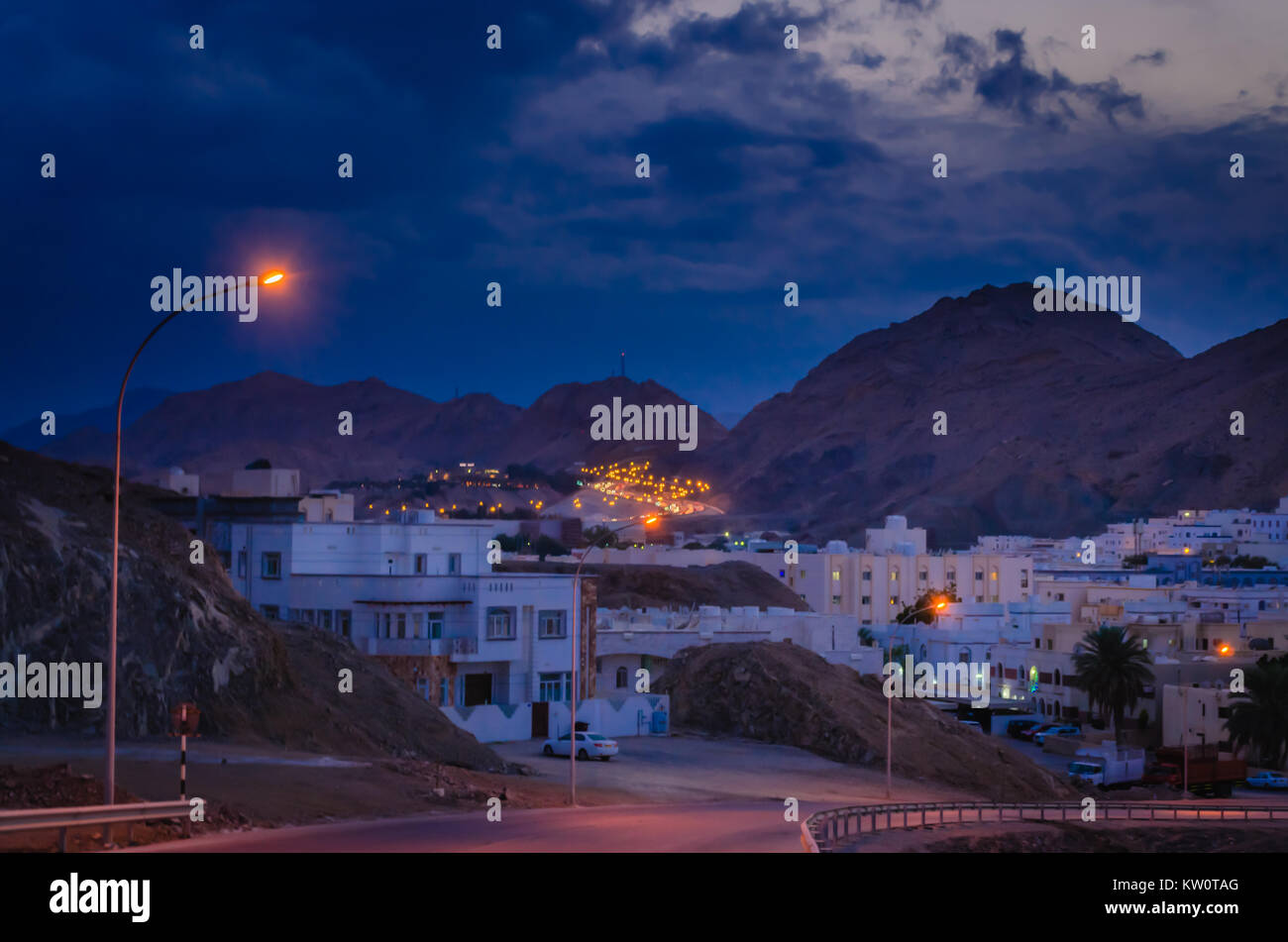 Night Shot of Muscat Landscape, Oman. Stock Photo