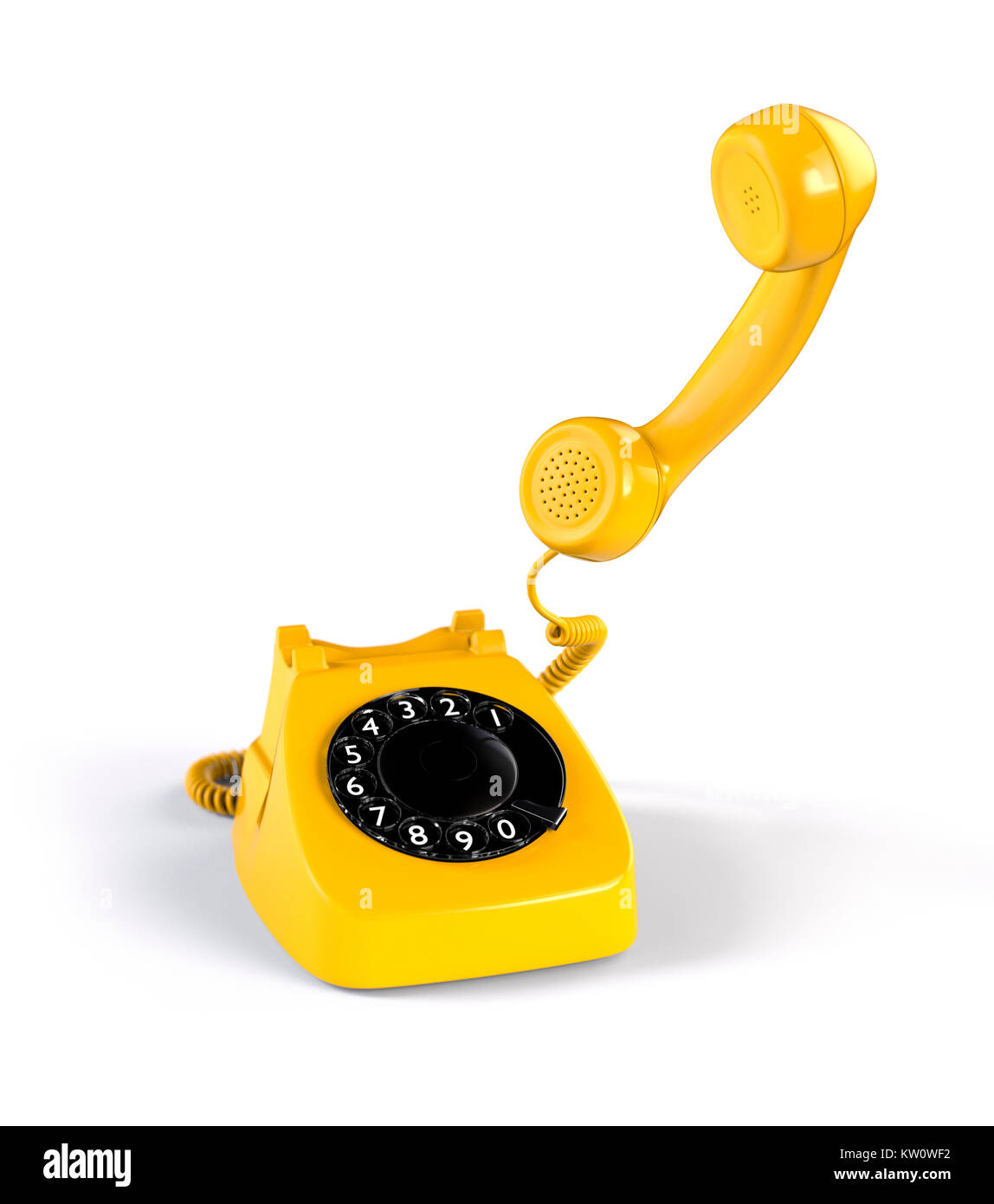 Yellow Rotary Phone on White Background Stock Photo Alamy